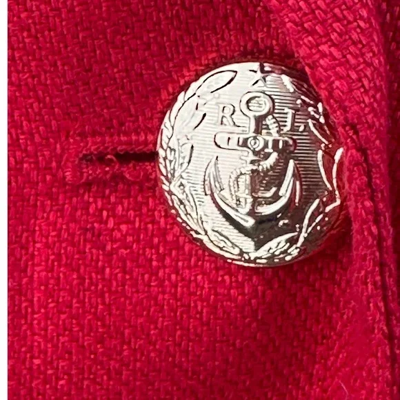 Lauren Ralph Lauren Blazer SZ16 Red Linen Nautical Gold Button Bullion Crest - Picture 7 of 15
